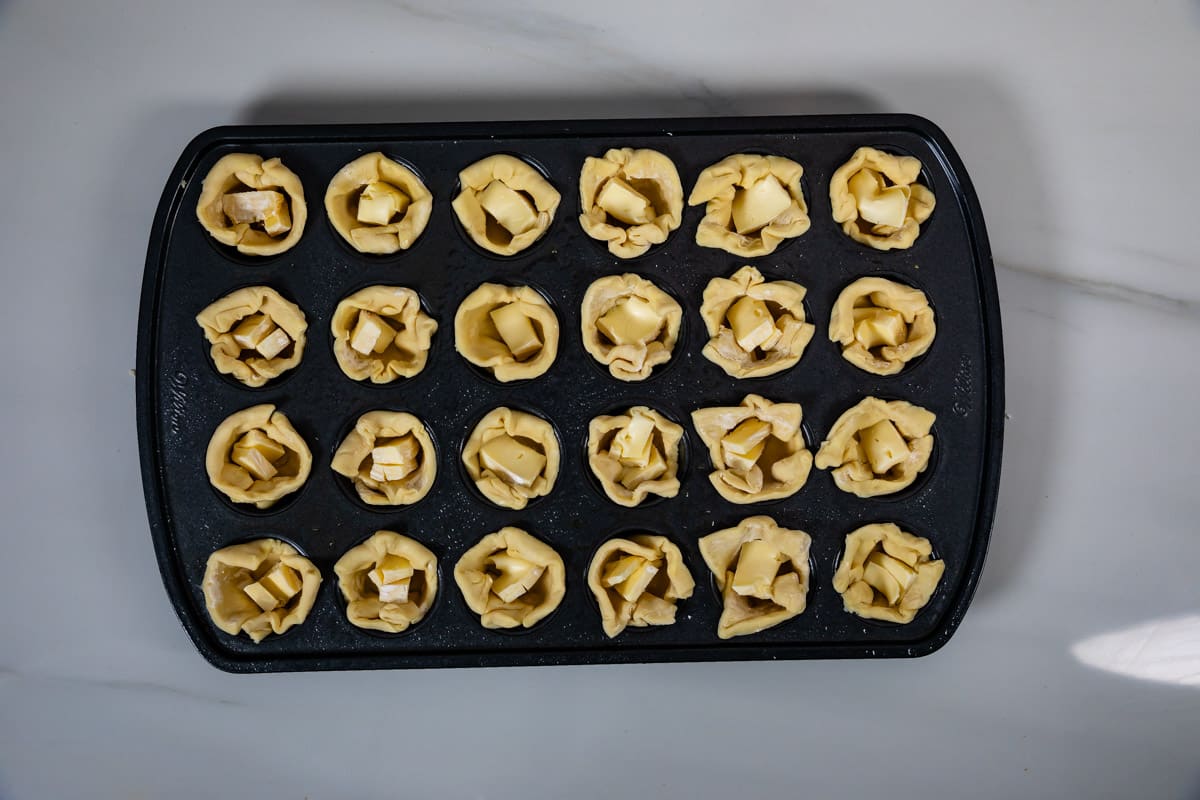 process shot of cranberry brie bites.