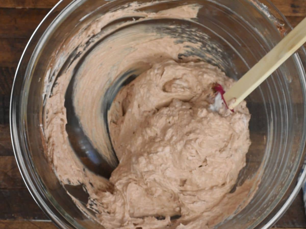 process shot of French silk pie.