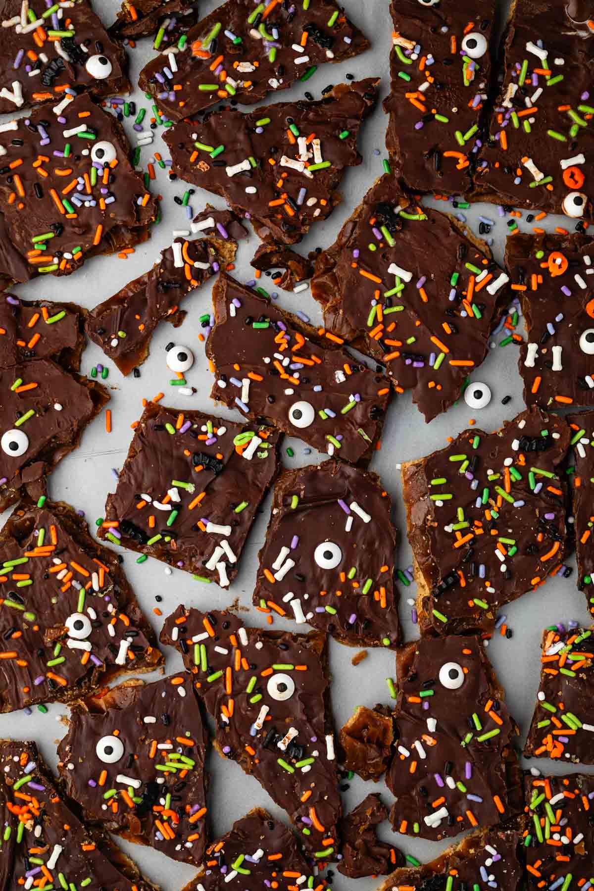 chocolate covered bark with sprinkles on top.