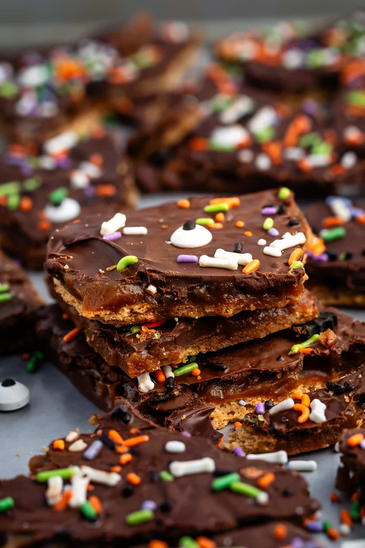 chocolate covered bark with sprinkles on top.