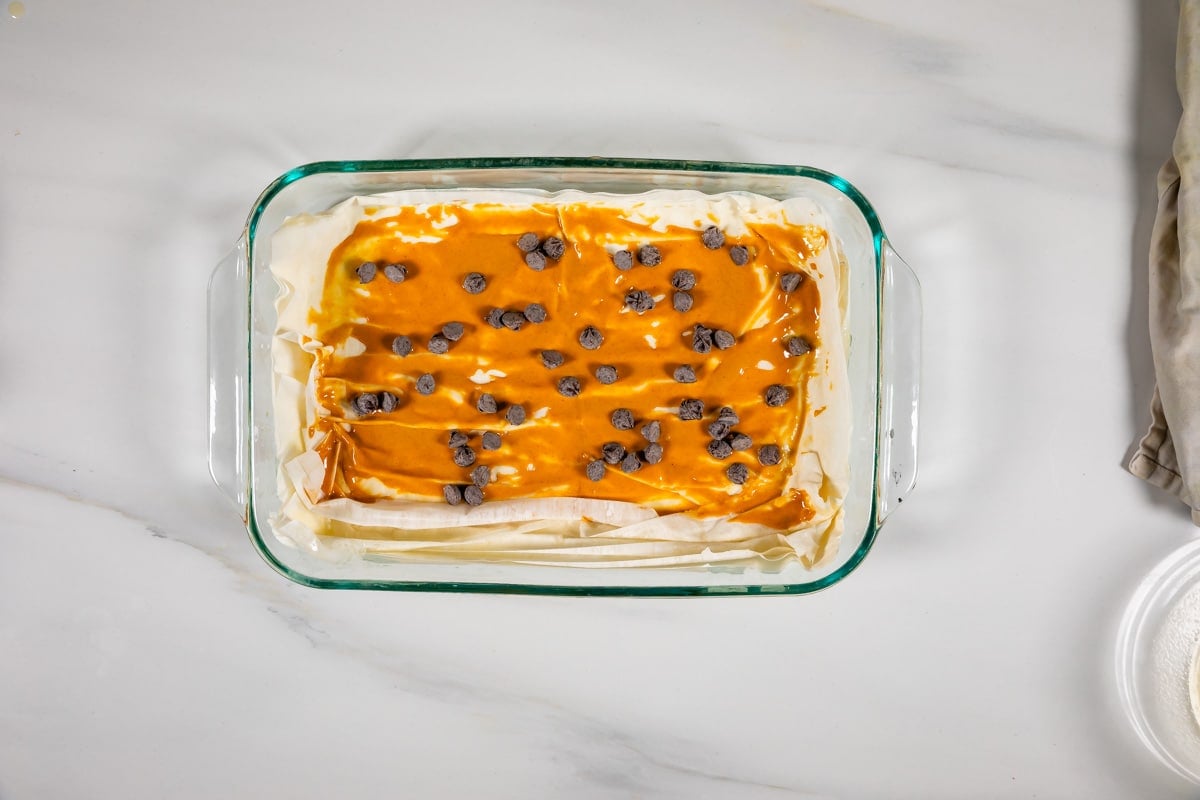 process shot of making peanut butter baklava.