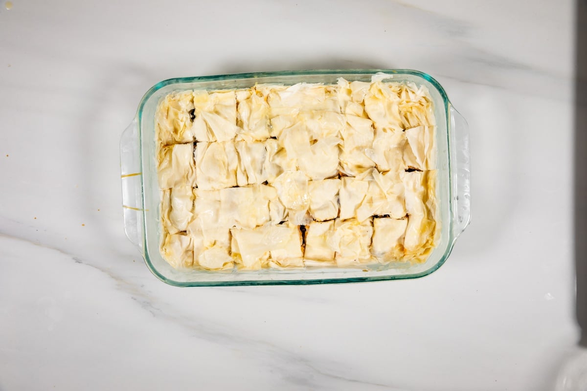 process shot of making peanut butter baklava.