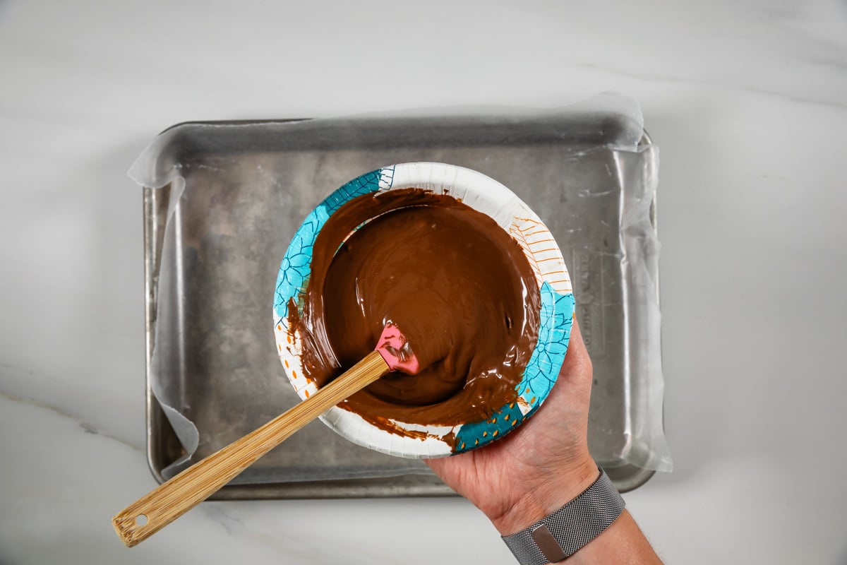 process shot of chocolate bark being made.