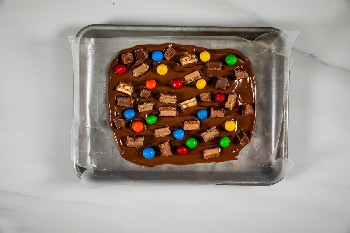 process shot of chocolate bark being made.