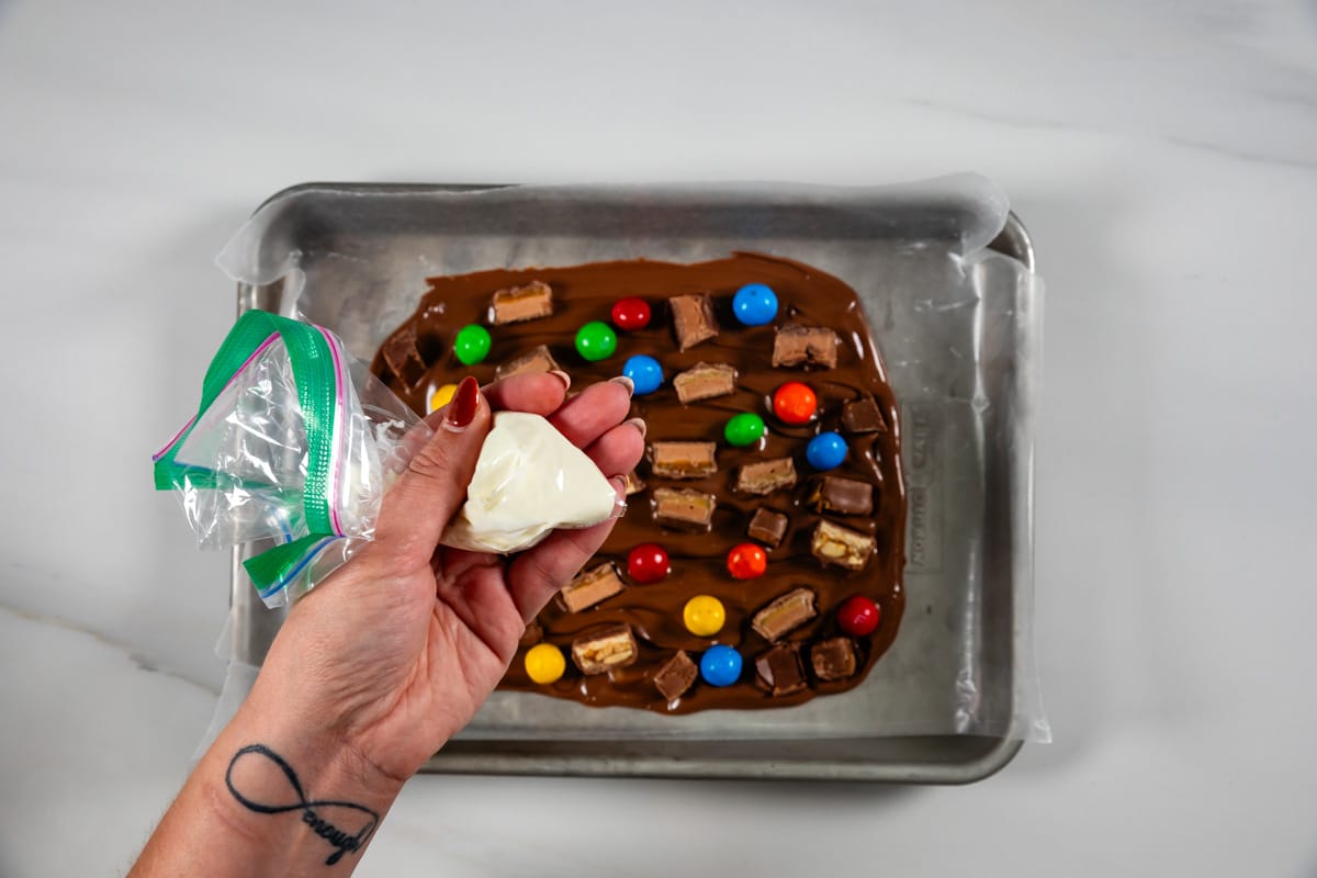 process shot of chocolate bark being made.