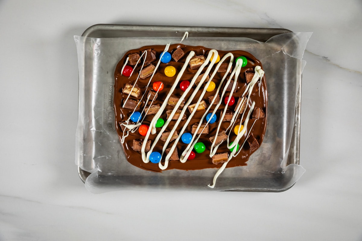 process shot of chocolate bark being made.