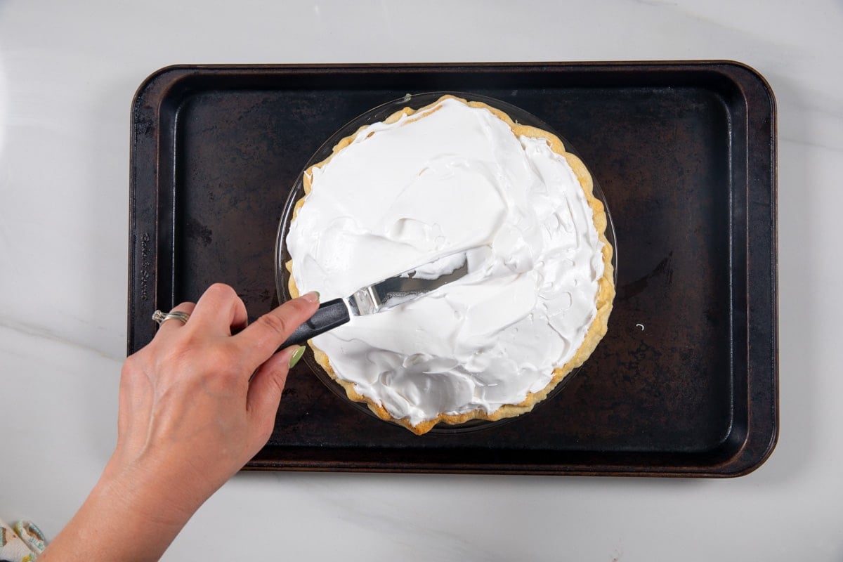 process shot of making lemon meringue pie.