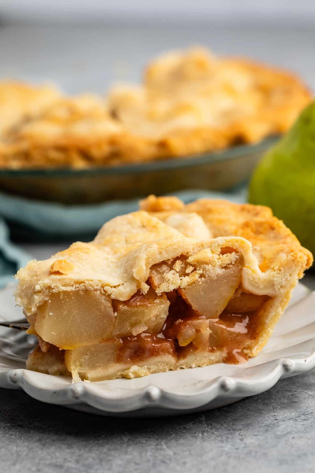 sliced pie with pears stuffed inside.