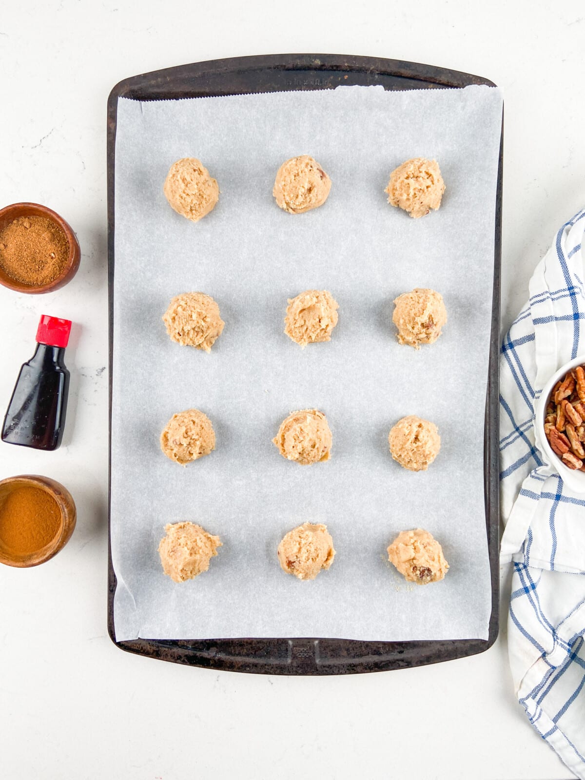 process shot of cinnamon pecan cookies.