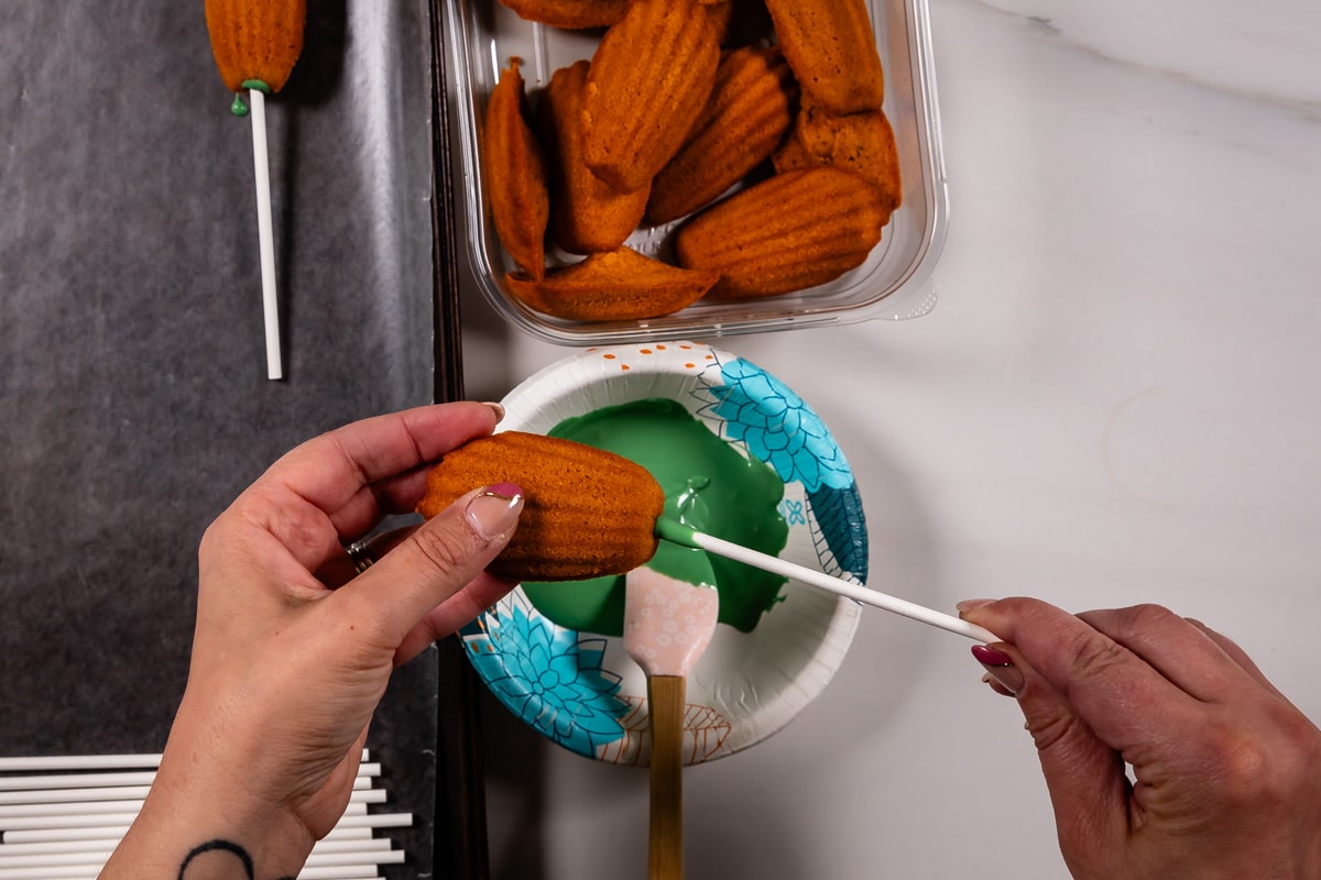 process shot of holly madeleines being made.