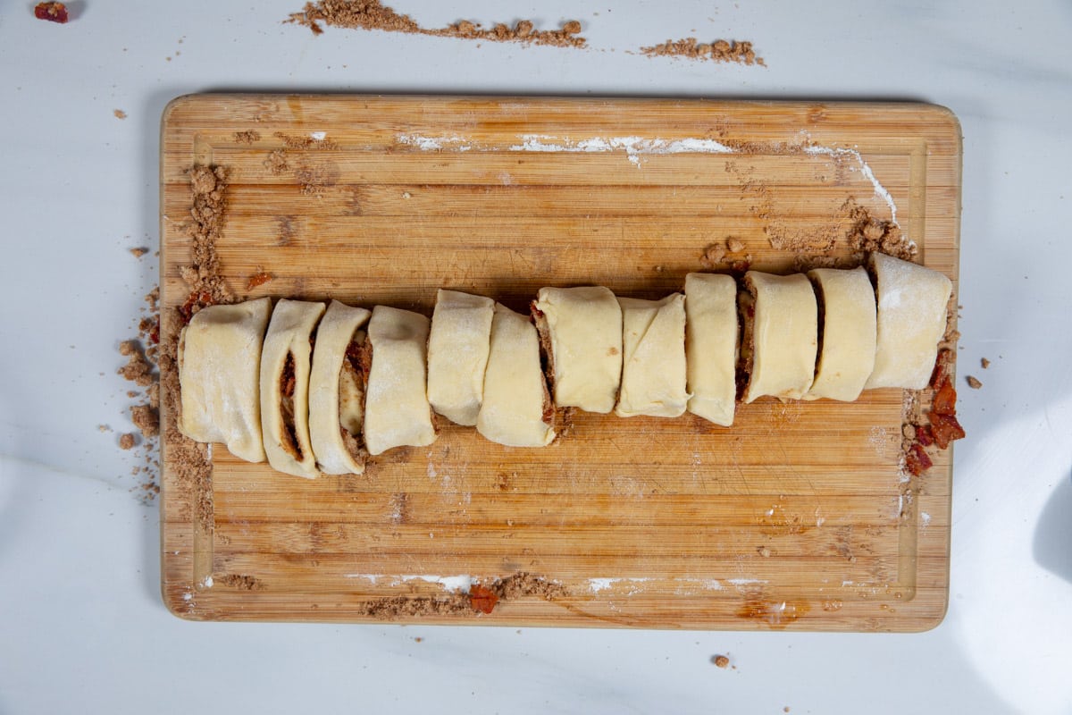 process shot of maple cinnamon rolls.