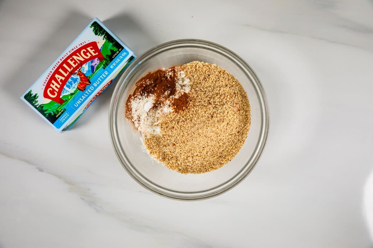 dry ingredients in clear bowl.