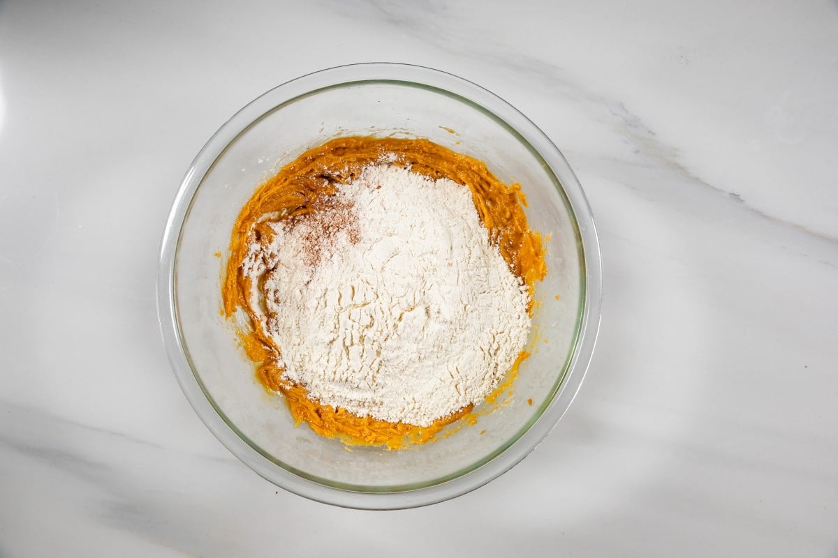 process shot of making peanut butter snickerdoodles.