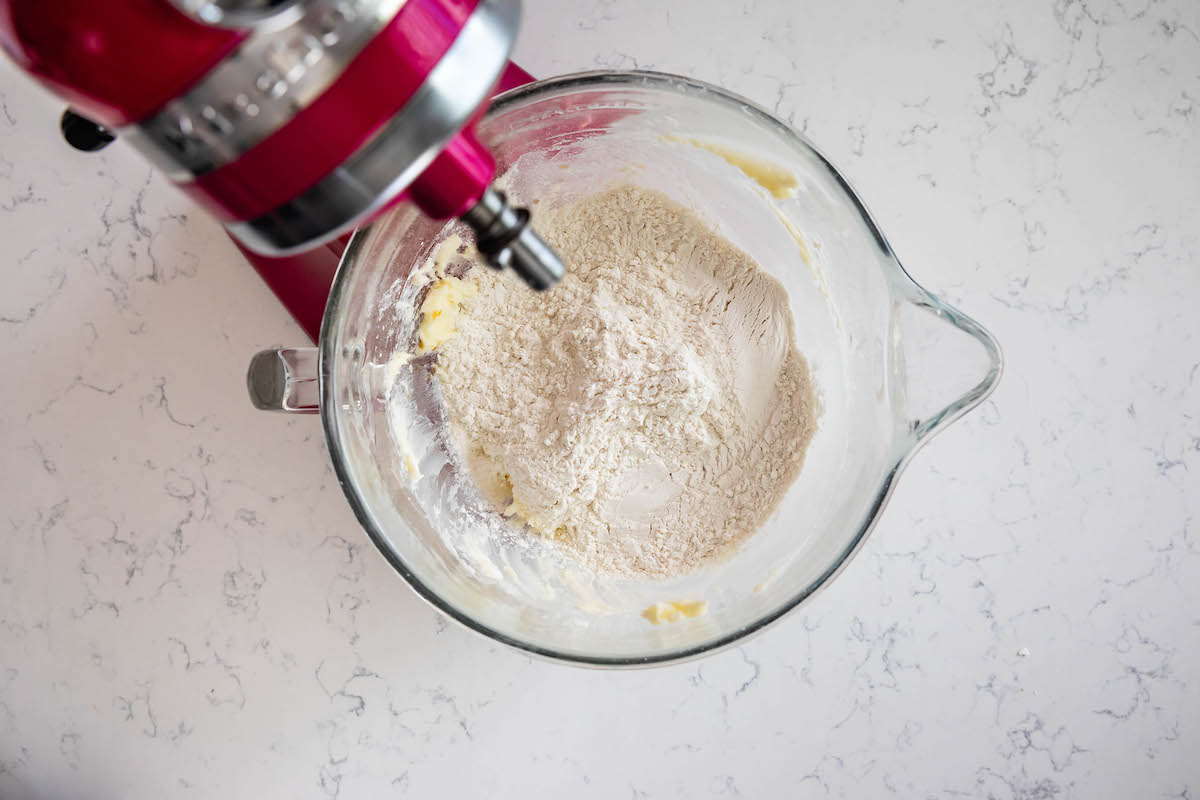 process shot of toffee snowballs being made.