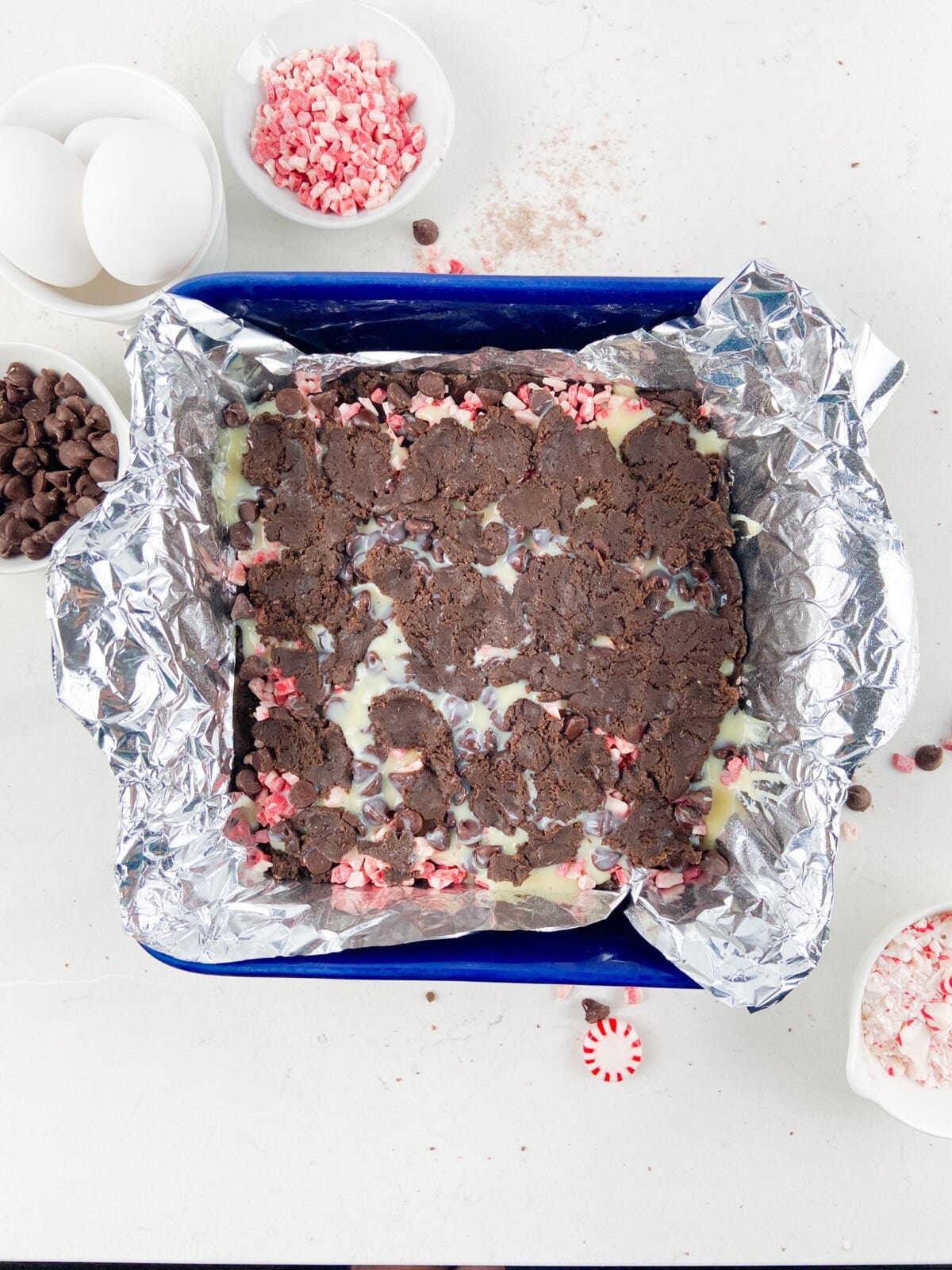 process shot of peppermint gooey bars.