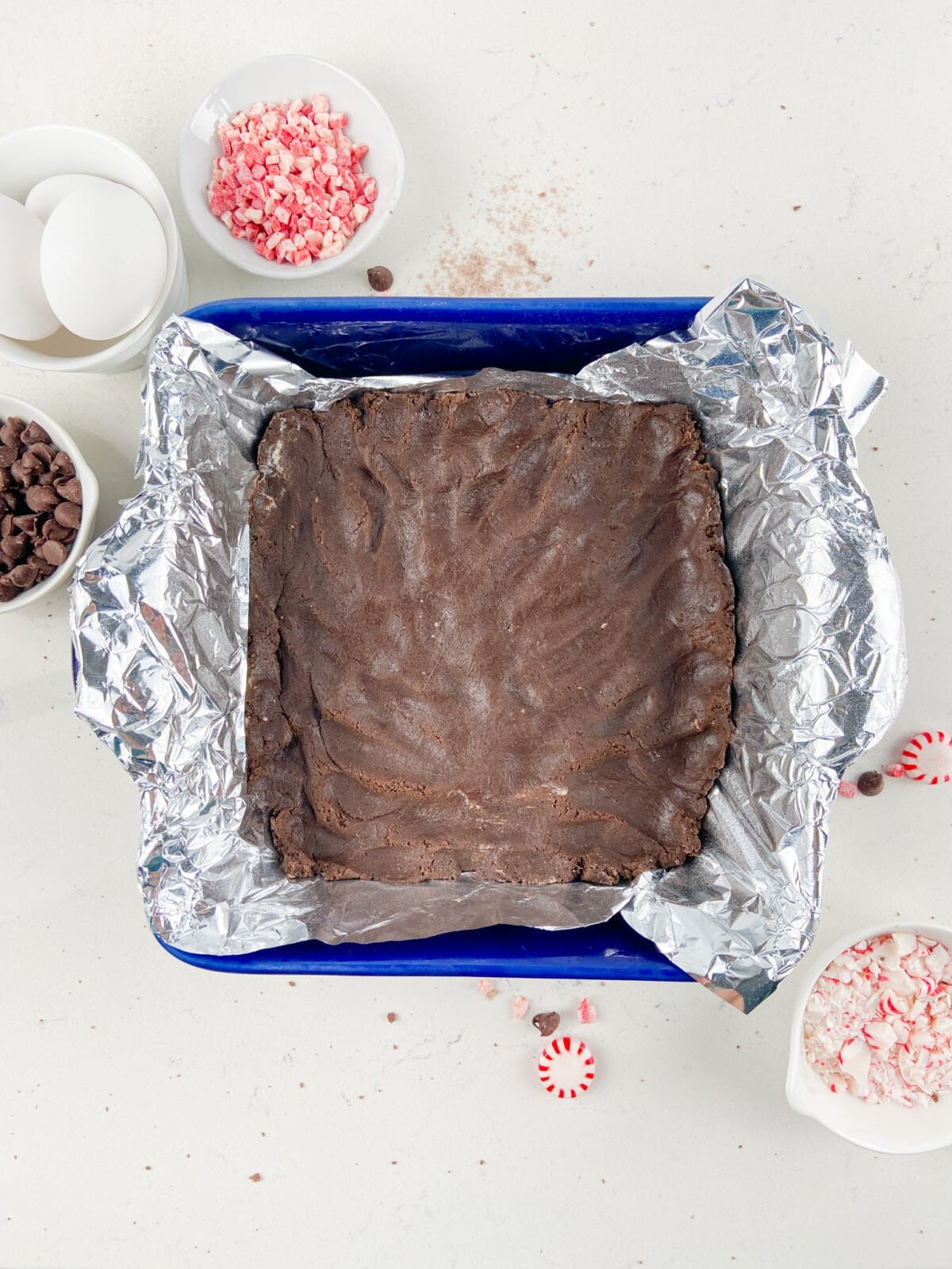 process shot of peppermint gooey bars.