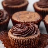 cupcake made of brownies with chocolate frosting on top.