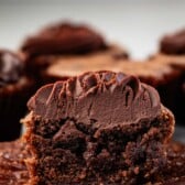 cupcake made of brownies with chocolate frosting on top.