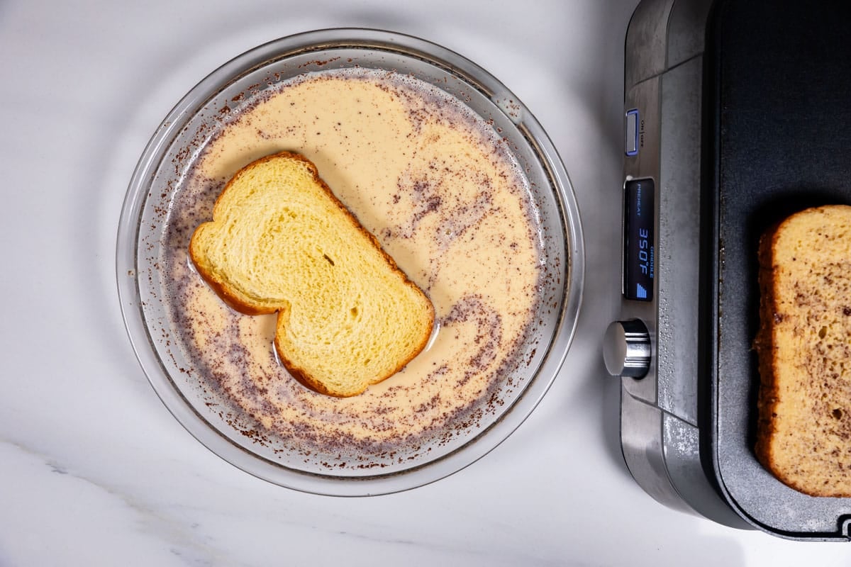 process shot of French toast being made.