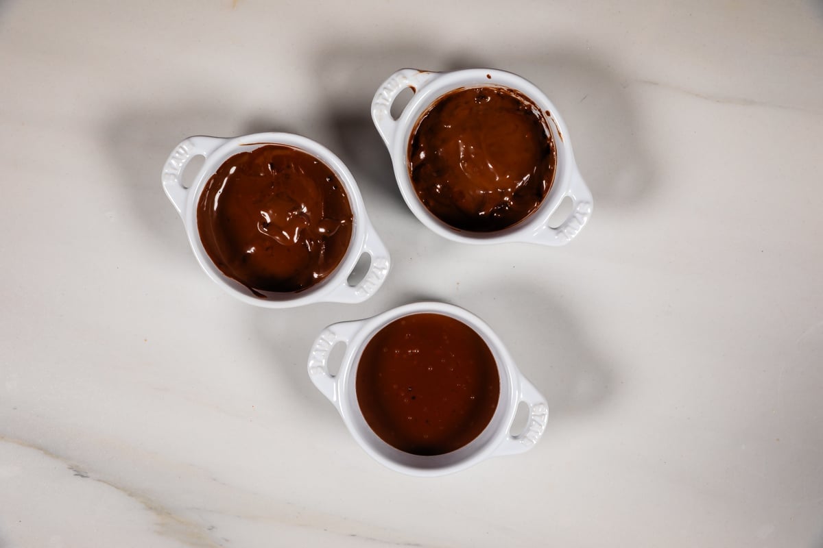 process shot of chocolate creme brûlée being made.