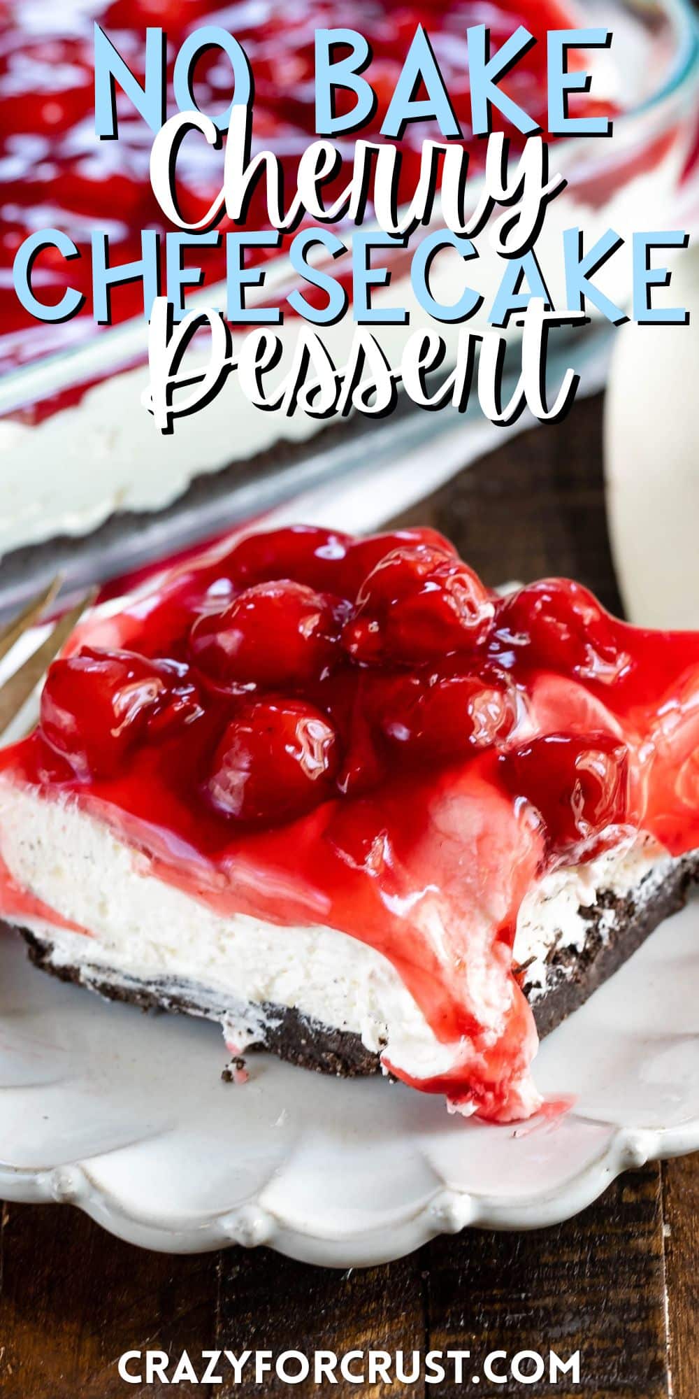 layered dessert topped with cherries with words on the image.