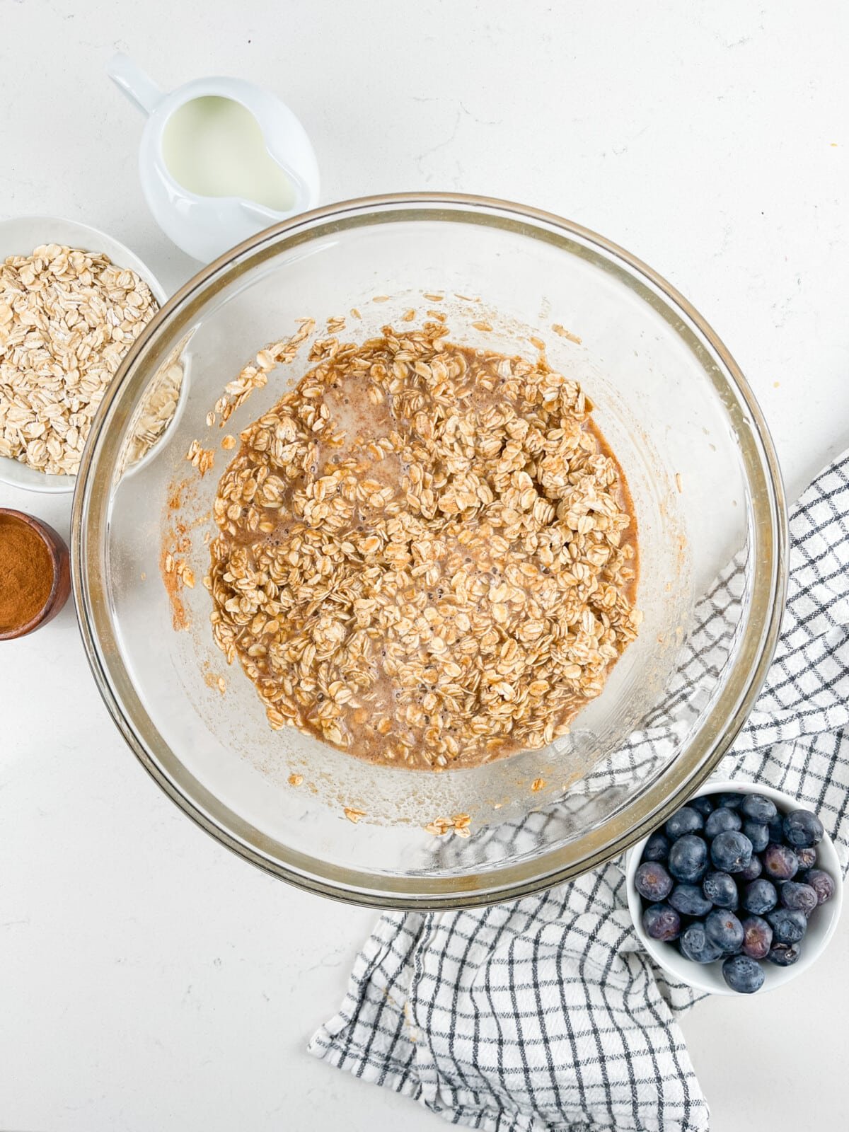 process shot of blueberry oatmeal being made.