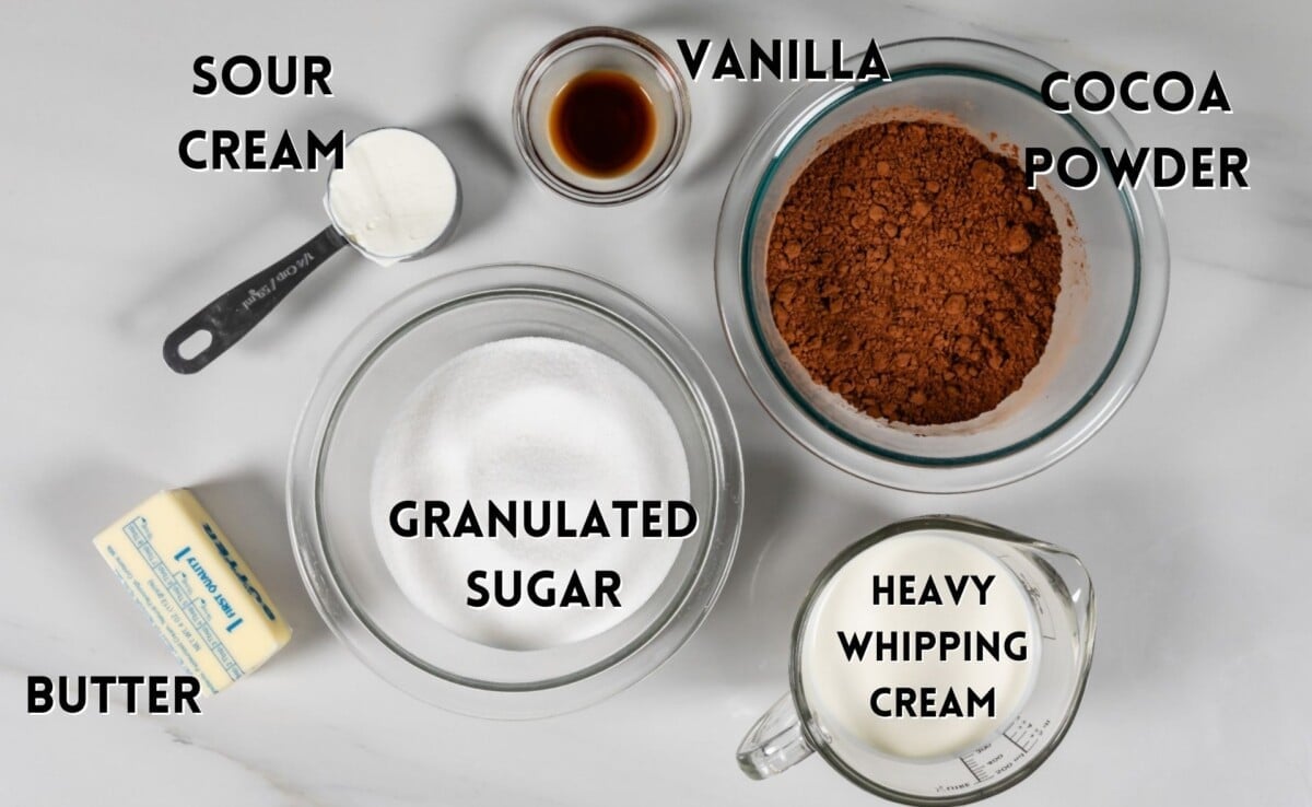 ingredients in chocolate sour cream frosting.