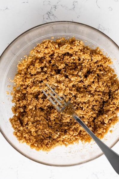 bowl with graham cracker crust crumbs.