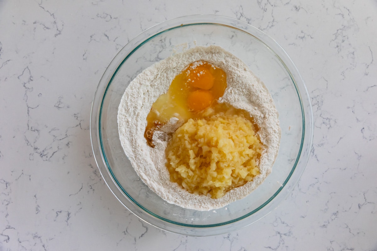 process shot of pineapple cake being made.