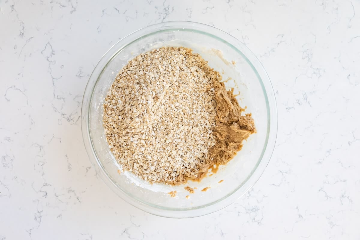 process shot of oatmeal cookies being made.