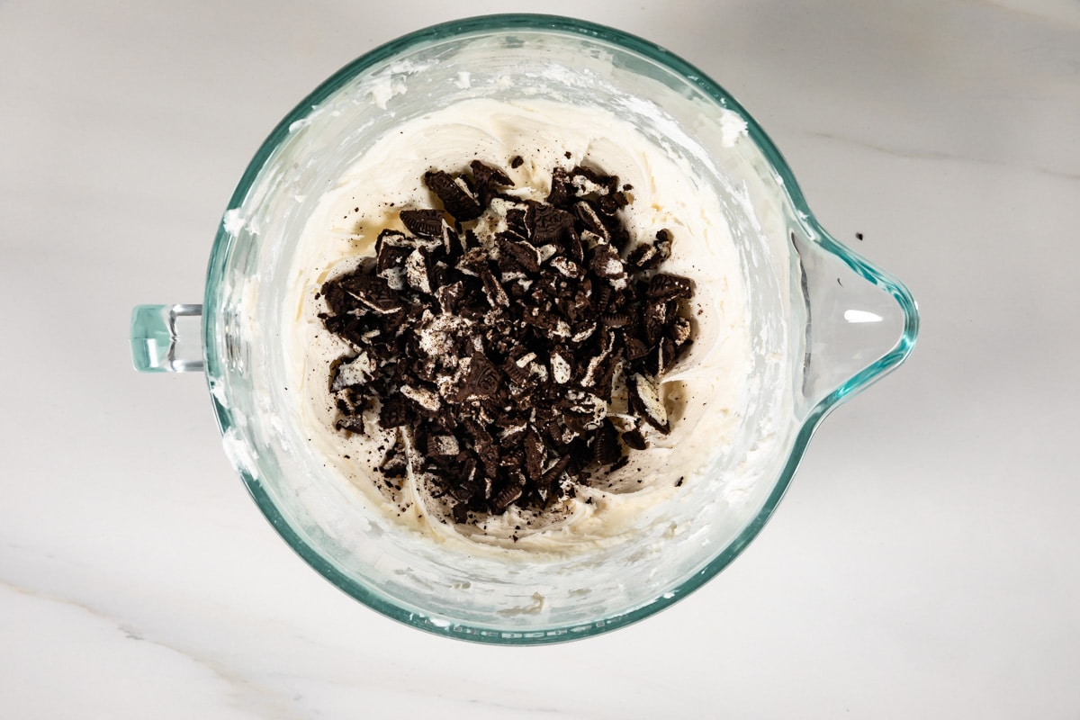 process shot of Oreo cupcakes being made.