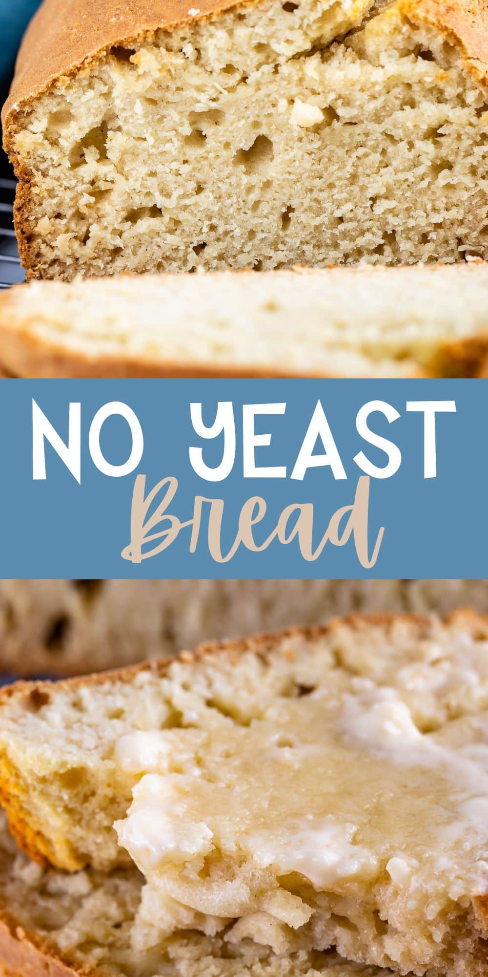 two photos of sliced bread sitting on a drying rack with words on the image.