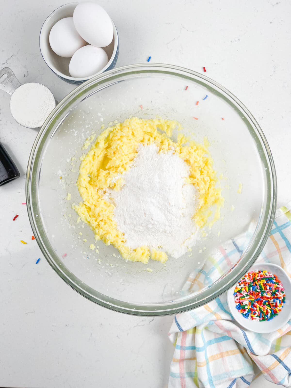process shot of funfetti cookies being made.