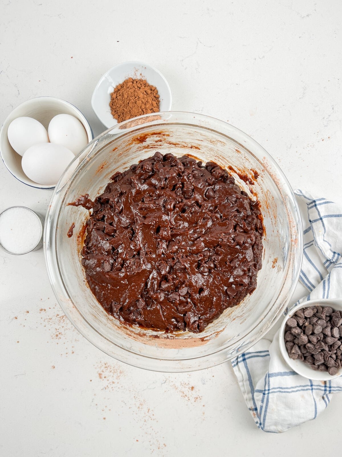 process shot of fudgy brownies being made.