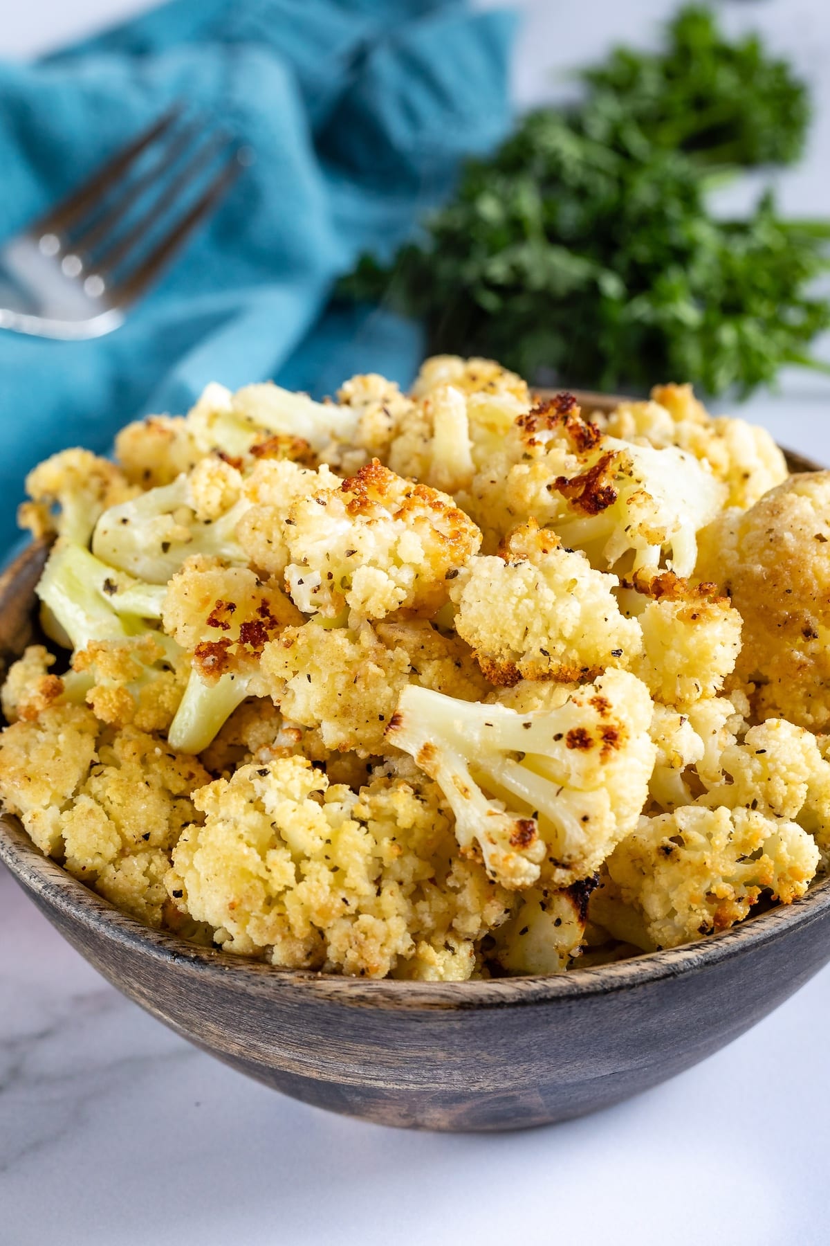 cauliflower in a wood bowl.