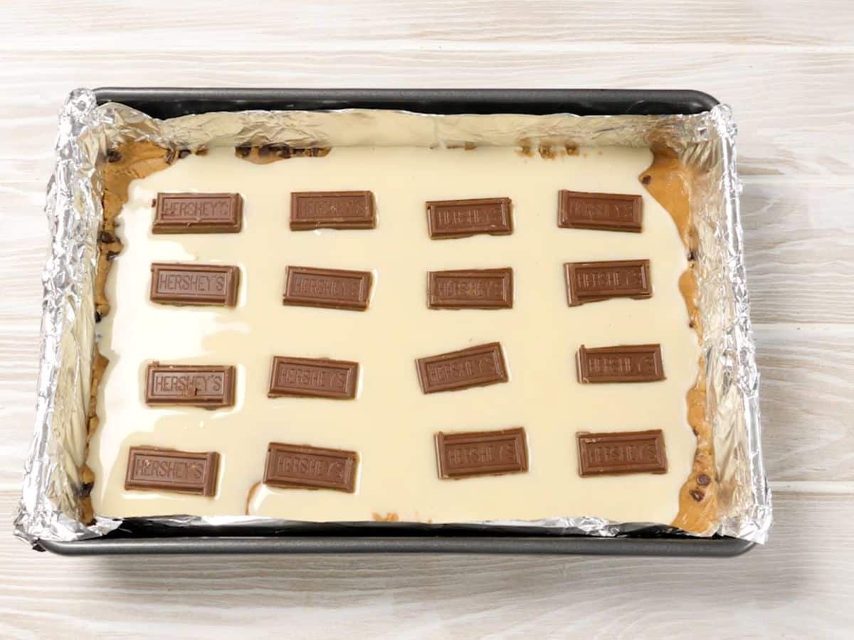 process shot of cookie bars being made.