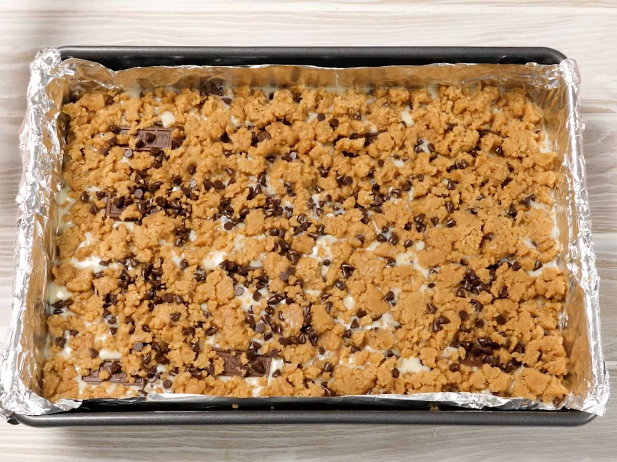 process shot of cookie bars being made.
