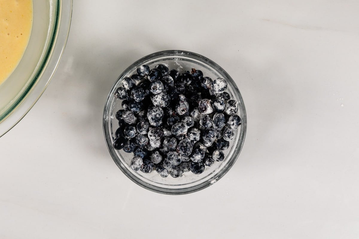 process shot of blueberry bread being made.