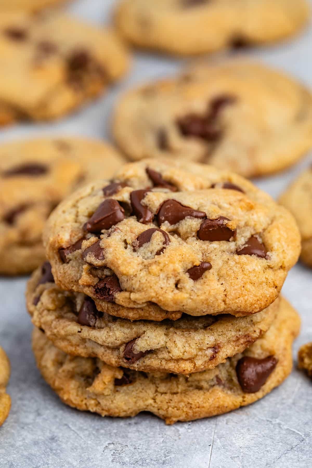 chocolate chip cookies with chocolate chips baked into the center.
