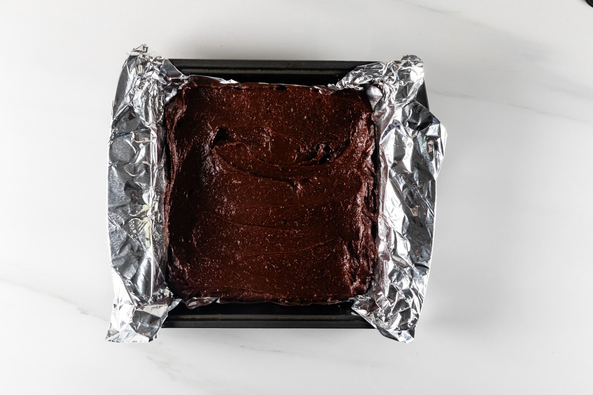 process shot of buckeye brownies being made.