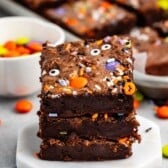 stacked brownies with halloween candy baked in.