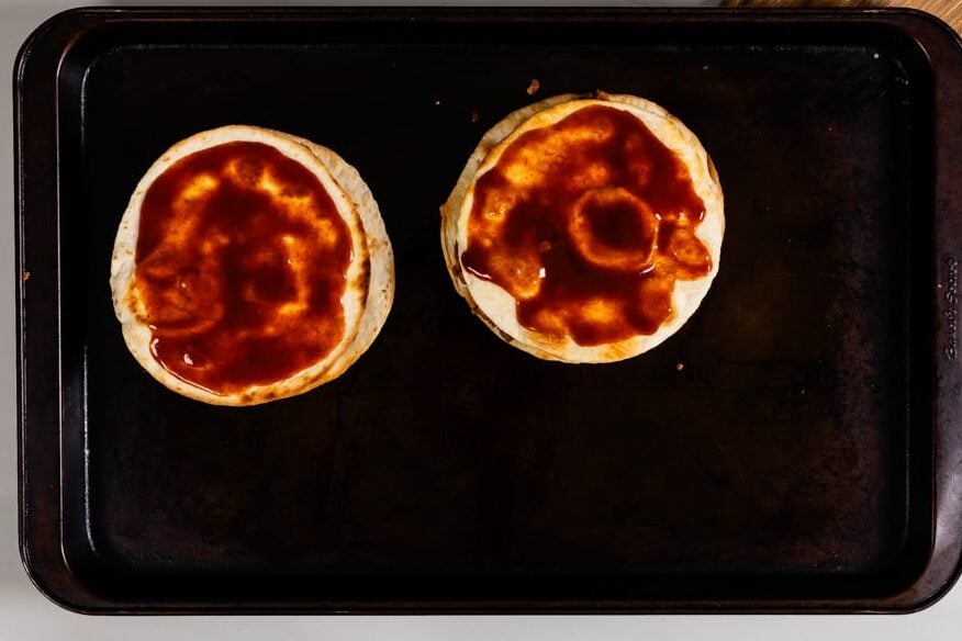 process shot of mexican pizza.