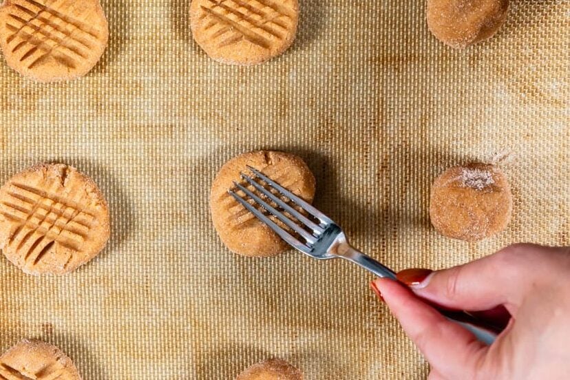 process shot of making peanut butter snickerdoodles.