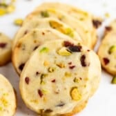 cookies with cranberries and pistachios baked in.