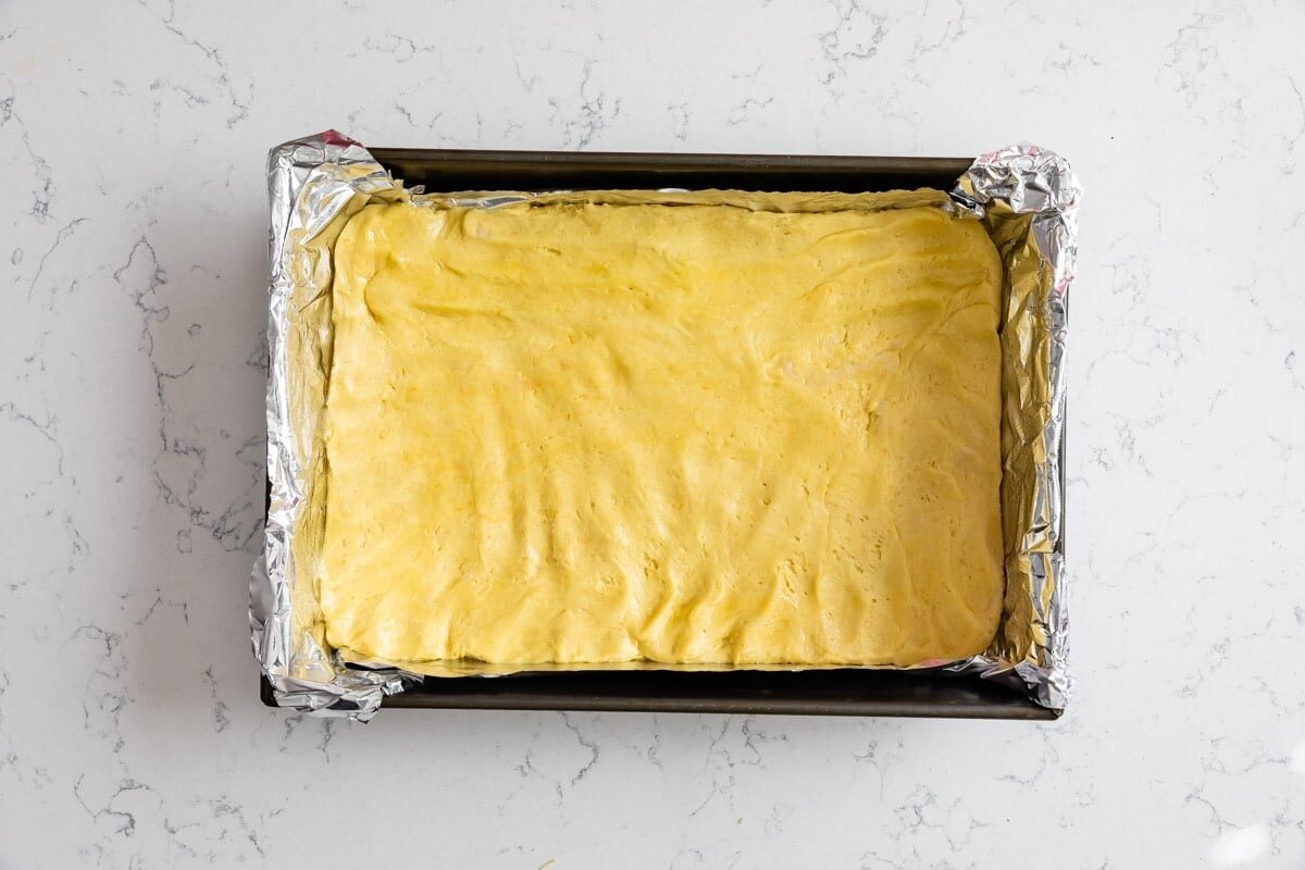 unbaked bars in pan.