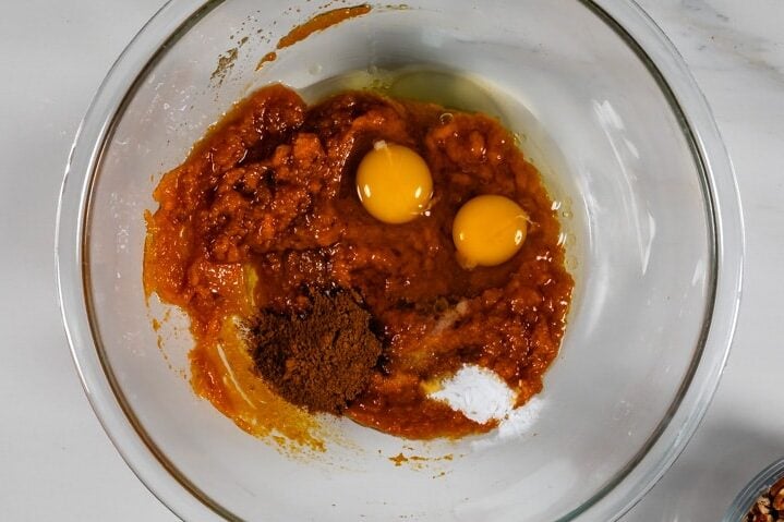 process shot of pumpkin nut bread.